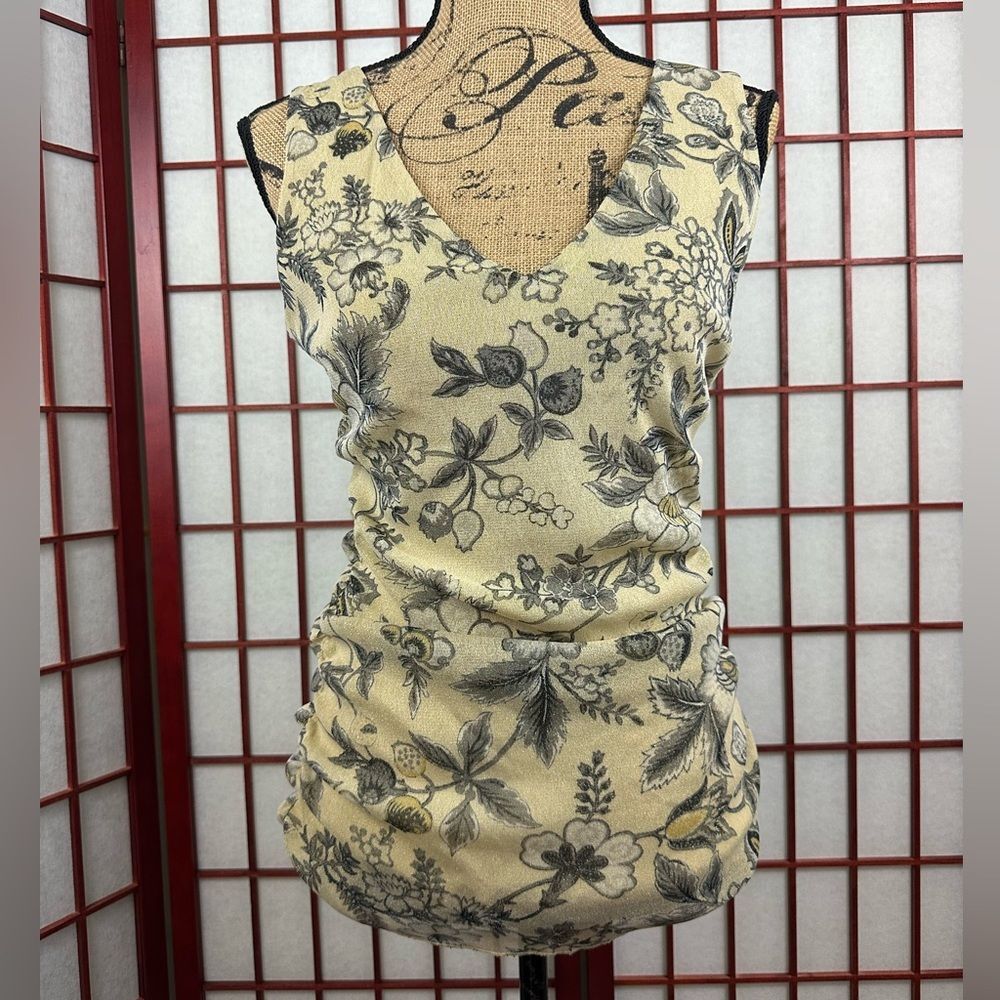 Y2K Express Yellow Sleeveless Ruched Sparkle Floral Party Fairycore Tank Top